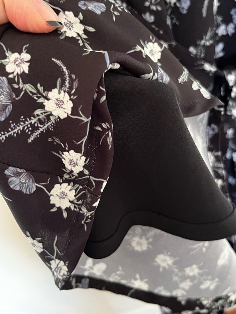 Frank & Oak Black Floral Midi Dress Tie Waist L Sheer Overlay Dark Romantic - Picture 8 of 13
